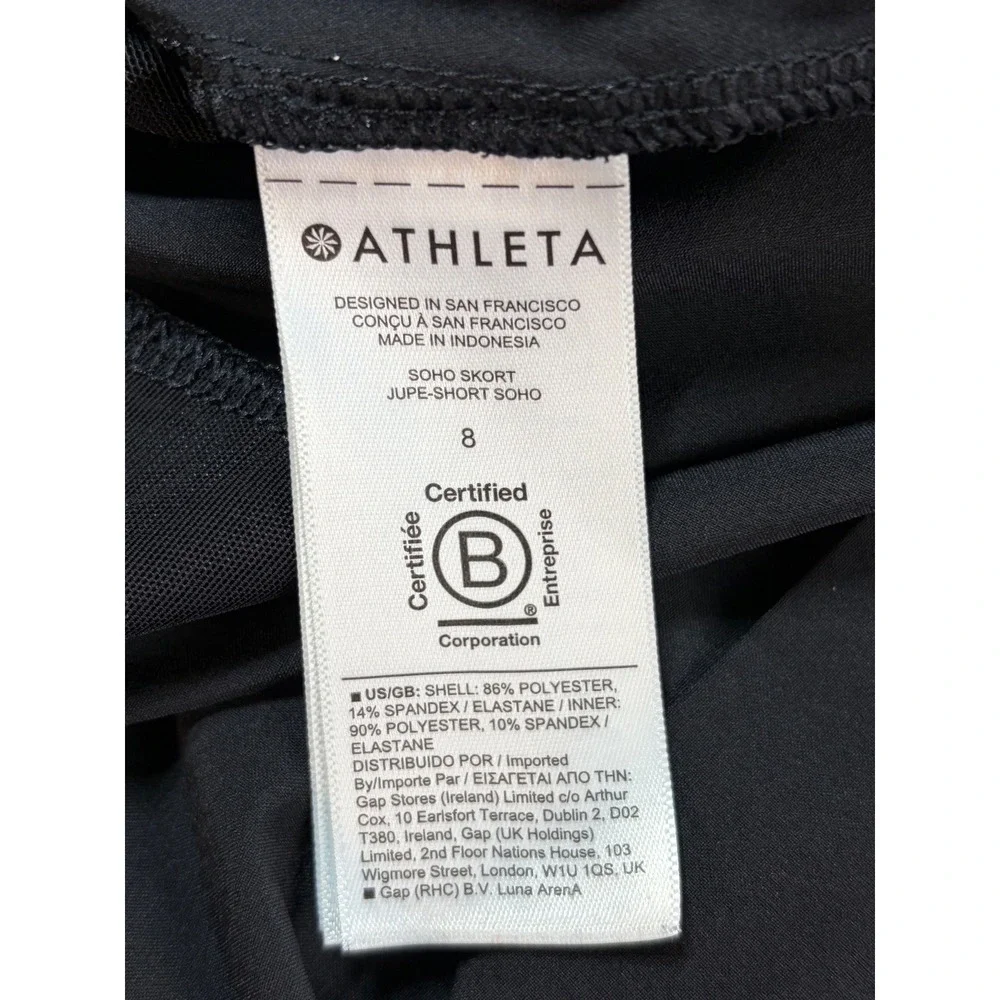 Athleta Soho Skort Black Active Hiking Travel Skirt with Pockets Size 8